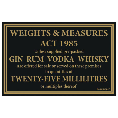 Beaumont 25ml Spirits Weights and Measures Sign